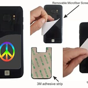 Rainbow Peace Sign on Black Green (Rainbow Pride) Design - Silicone 3M Adhesive Credit Card Stick-on Wallet Pouch for iPhone/Galaxy Android Phone Cases