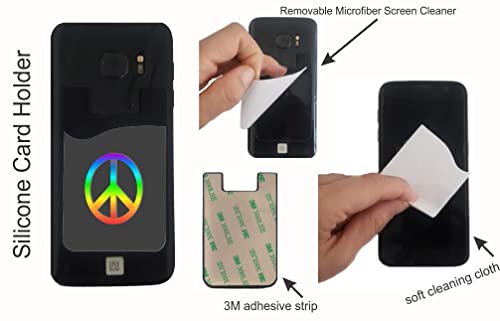 Rainbow Peace Sign on Black Green (Rainbow Pride) Design - Silicone 3M Adhesive Credit Card Stick-on Wallet Pouch for iPhone/Galaxy Android Phone Cases