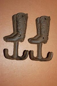 southern metal rustic western cowboy bath decor cowboy boots wall hooks cast iron, bundle of 2
