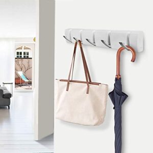 BonusAll Wall Mounted Floating Rack Coat Rack Wall Hook Space-Saving Coat Hanger with 5 Retractable, White