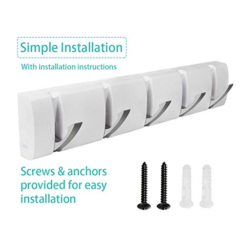 BonusAll Wall Mounted Floating Rack Coat Rack Wall Hook Space-Saving Coat Hanger with 5 Retractable, White