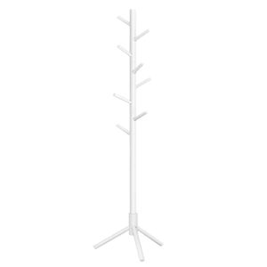 vasagle solid wood coat rack, free standing coat rack, tree-shaped coat rack with 8 hooks, 3 height options, for clothes, hats, bags, for living room, bedroom, home office, white urcr04wt