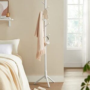 VASAGLE Solid Wood Coat Rack, Free Standing Coat Rack, Tree-Shaped Coat Rack with 8 Hooks, 3 Height Options, for Clothes, Hats, Bags, for Living Room, Bedroom, Home Office, White URCR04WT