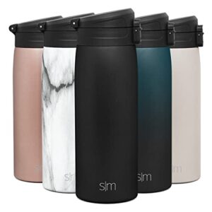 simple modern insulated thermos travel coffee mug with snap flip lid | leakproof reusable stainless steel tumbler cup | gifts for women men him her | kona collection | 16oz | midnight black