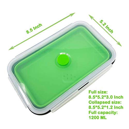 Set of 4 Collapsible Silicone Food Storage Container, Leftover Meal box For Kitchen, Bento Lunch Boxes, BPA Free, Microwave, Dishwasher and Freezer Safe. Foldable Design Saves Your Space.