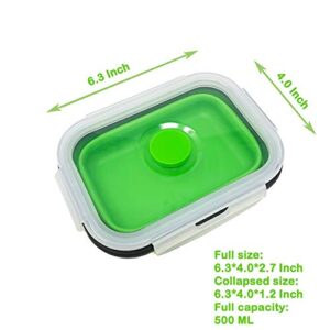 Set of 4 Collapsible Silicone Food Storage Container, Leftover Meal box For Kitchen, Bento Lunch Boxes, BPA Free, Microwave, Dishwasher and Freezer Safe. Foldable Design Saves Your Space.