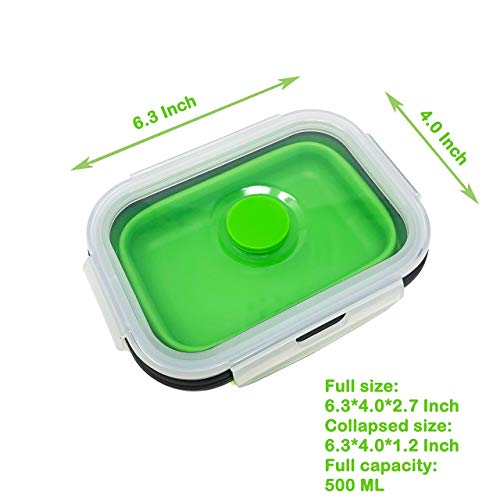 Set of 4 Collapsible Silicone Food Storage Container, Leftover Meal box For Kitchen, Bento Lunch Boxes, BPA Free, Microwave, Dishwasher and Freezer Safe. Foldable Design Saves Your Space.