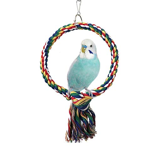 Bird Rope Swing Colorful Perch Climbing Toy for Parrots Budgie Parakeet Cockatiel Cockatoo Conure (A: Swing Ring Toy-S)