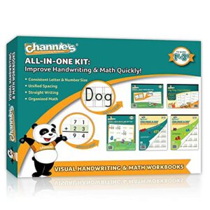 back to school complete set 5 pack channie’s visual math, handwriting, and cursive grades 1st – 3rd, size 8.5” x 11” with free alphabet card