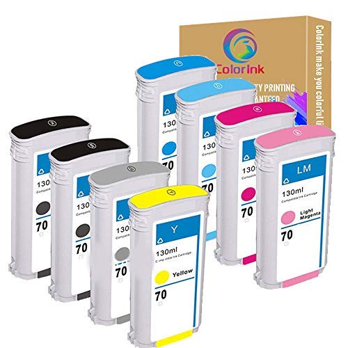 ColorInk Compatible Ink Cartridge Replacement for HP 70 Ink Cartridge 130ml Worked with HP Designjet Z2100 Z3100 Z3200 Z5200 Printer (Pack of 8)