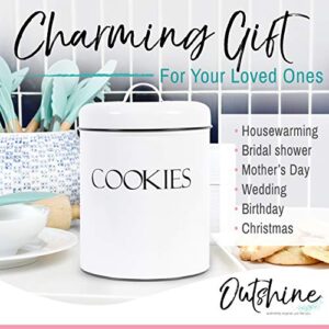 OUTSHINE White Cookie Jar with Airtight Lids | Vintage Cookie Jars for Kitchen Counter | Decorative Farmhouse Cookie Jar | Kitchen Countertop Metal Treat Container | Best Cookie Tin for Gift Giving