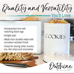 OUTSHINE White Cookie Jar with Airtight Lids | Vintage Cookie Jars for Kitchen Counter | Decorative Farmhouse Cookie Jar | Kitchen Countertop Metal Treat Container | Best Cookie Tin for Gift Giving