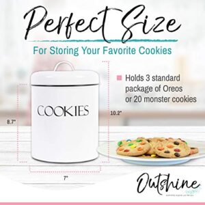 OUTSHINE White Cookie Jar with Airtight Lids | Vintage Cookie Jars for Kitchen Counter | Decorative Farmhouse Cookie Jar | Kitchen Countertop Metal Treat Container | Best Cookie Tin for Gift Giving