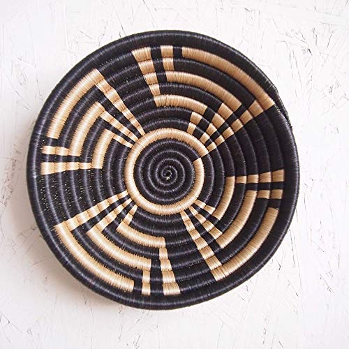 Small African Basket- Musoma/Rwanda Basket/Woven Bowl/Sisal & Sweetgrass Basket/Black, Tan