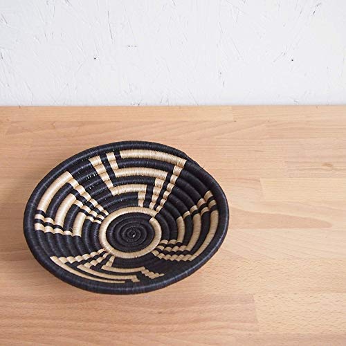 Small African Basket- Musoma/Rwanda Basket/Woven Bowl/Sisal & Sweetgrass Basket/Black, Tan