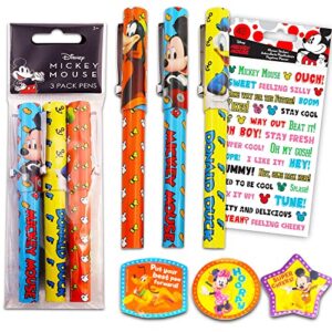 disney mickey mouse pen set ~ bundle includes three mickey gel pens, bookmark, and stickers (mickey mouse office supplies)