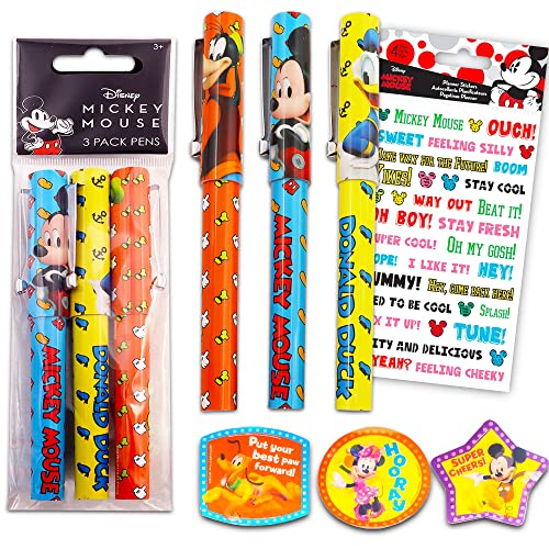 Disney Mickey Mouse Pen Set ~ Bundle Includes Three Mickey Gel Pens, Bookmark, and Stickers (Mickey Mouse Office Supplies)