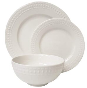 tabletops gallery embossed bone white porcelain round dinnerware collection- chip resistant scratch resistant, bloom 12 piece dinnerware set (dinner plate, salad plate, cereal bowl)