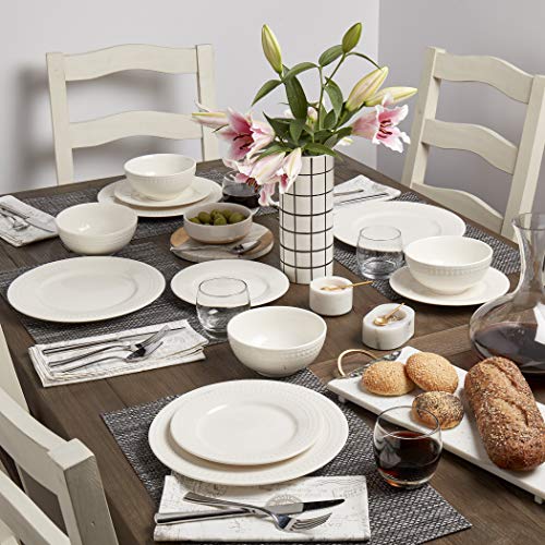 Tabletops Gallery Embossed Bone White Porcelain Round Dinnerware Collection- Chip Resistant Scratch Resistant, Bloom 12 Piece Dinnerware Set (Dinner Plate, Salad Plate, Cereal Bowl)