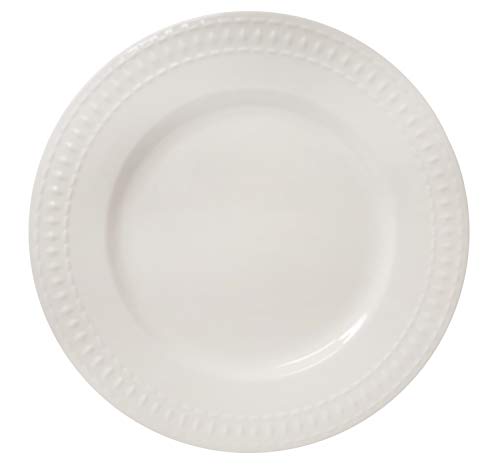 Tabletops Gallery Embossed Bone White Porcelain Round Dinnerware Collection- Chip Resistant Scratch Resistant, Bloom 12 Piece Dinnerware Set (Dinner Plate, Salad Plate, Cereal Bowl)