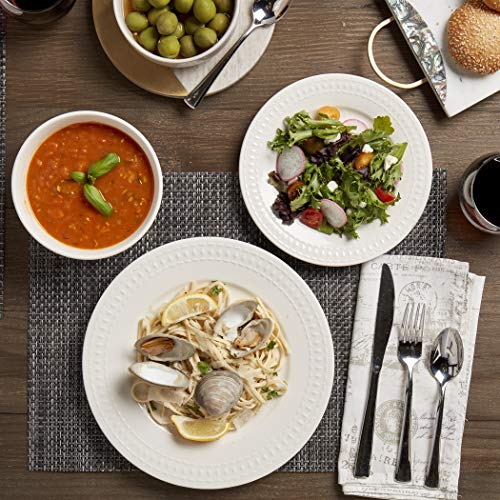Tabletops Gallery Embossed Bone White Porcelain Round Dinnerware Collection- Chip Resistant Scratch Resistant, Bloom 12 Piece Dinnerware Set (Dinner Plate, Salad Plate, Cereal Bowl)