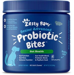 zesty paws probiotics for dogs - digestive enzymes for gut flora, digestive health, diarrhea & bowel support - clinically studied de111 - dog supplement soft chew for pet immune system - advanced