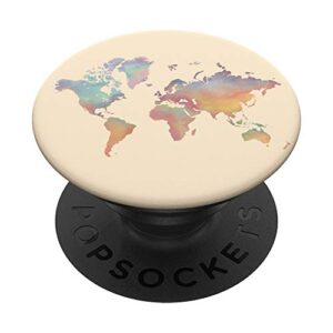 wold map painting watercolor artwork popsockets popgrip: swappable grip for phones & tablets