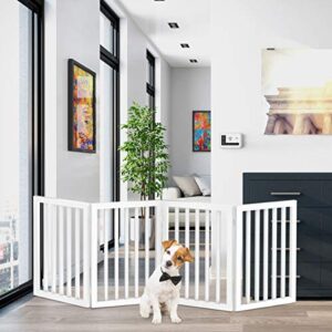 petmaker freestanding pet gate - wooden folding fence for doorways, halls, stairs & home - step over divider - great for dogs & puppies