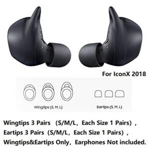 BLLQ Replacement for Samsung Gear IconX (2018 Edition) Ear Tips Wingtips 12 PCS Accessories, Silicone Earhooks Earbuds Cover Eargels Eartips Compatible with Gear IcoonX, Black 12pcs