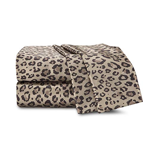 Martex Elegance Seduction 1S51582 Satin Silky Deep Pocket Easy Care Machine Washable 1 Fitted Sheet 1 Flat Sheet and 1 Pillowcases Twin Size 3 Piece Leopard Animal Print Sheet Set, Twin, Brown