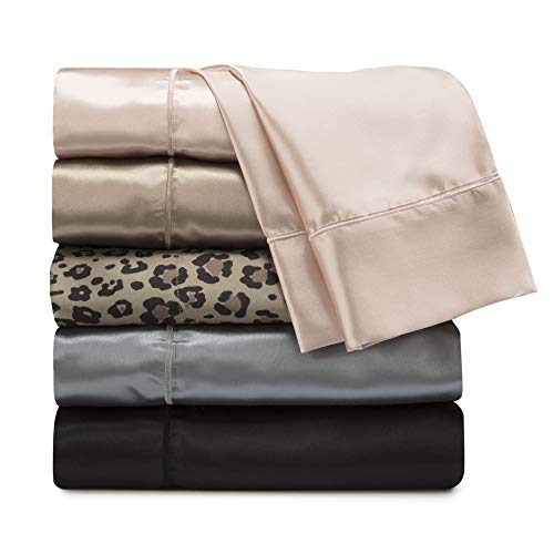 Martex Elegance Seduction 1S51582 Satin Silky Deep Pocket Easy Care Machine Washable 1 Fitted Sheet 1 Flat Sheet and 1 Pillowcases Twin Size 3 Piece Leopard Animal Print Sheet Set, Twin, Brown