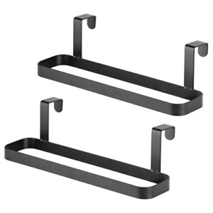 mdesign modern kitchen over cabinet strong steel towel bar rack - hang on inside or outside of doors - storage and organization for hand, dish, tea towels - 2 pack - black