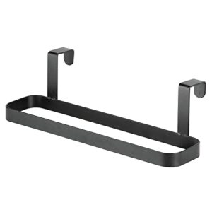 mDesign Modern Kitchen Over Cabinet Strong Steel Towel Bar Rack - Hang on Inside or Outside of Doors - Storage and Organization for Hand, Dish, Tea Towels - 2 Pack - Black