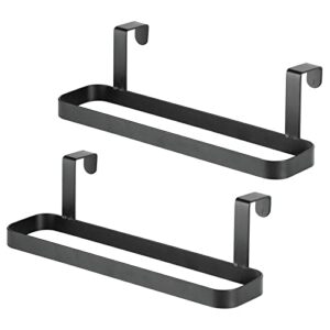 mDesign Modern Kitchen Over Cabinet Strong Steel Towel Bar Rack - Hang on Inside or Outside of Doors - Storage and Organization for Hand, Dish, Tea Towels - 2 Pack - Black