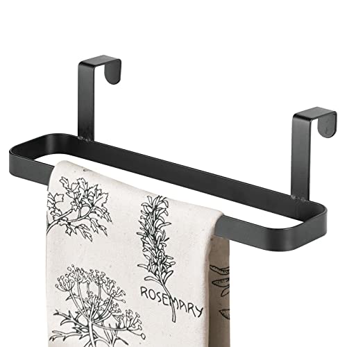 mDesign Modern Kitchen Over Cabinet Strong Steel Towel Bar Rack - Hang on Inside or Outside of Doors - Storage and Organization for Hand, Dish, Tea Towels - 2 Pack - Black