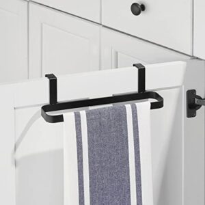 mDesign Modern Kitchen Over Cabinet Strong Steel Towel Bar Rack - Hang on Inside or Outside of Doors - Storage and Organization for Hand, Dish, Tea Towels - 2 Pack - Black