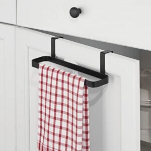 mDesign Modern Kitchen Over Cabinet Strong Steel Towel Bar Rack - Hang on Inside or Outside of Doors - Storage and Organization for Hand, Dish, Tea Towels - 2 Pack - Black