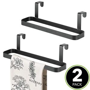 mDesign Modern Kitchen Over Cabinet Strong Steel Towel Bar Rack - Hang on Inside or Outside of Doors - Storage and Organization for Hand, Dish, Tea Towels - 2 Pack - Black