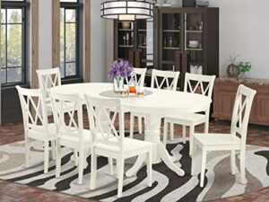 east west furniture 9 pc dining room set for 8 dining table with leaf and 8 wood seat kitchen dining chairs