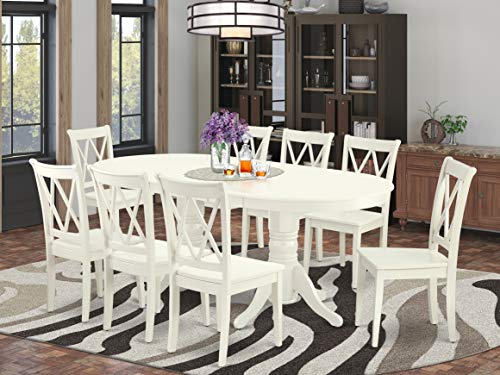 EAST WEST FURNITURE 9 Pc Dining Room Set For 8 Dining Table With Leaf And 8 Wood Seat Kitchen Dining Chairs