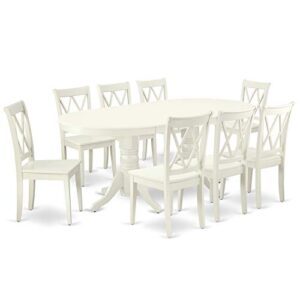 EAST WEST FURNITURE 9 Pc Dining Room Set For 8 Dining Table With Leaf And 8 Wood Seat Kitchen Dining Chairs