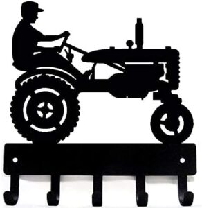 the metal peddler farm tractor with farmer key rack holder for wall - 6 inch wide - made in usa; farmhouse décor, barn organizer