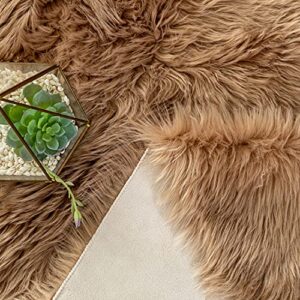 LEEVAN Plush Sheepskin Style Throw Rug Faux Fur Elegant Chic Style Cozy Shaggy Round Rug Floor Mat Area Rugs Home Decorator Super Soft Carpets Kids Play Rug ( 6 ft-Diameter, Coffee )