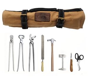 challenger 8 piece horse shoe farrier hoof grooming tool kit w/carry bag tan 984k15