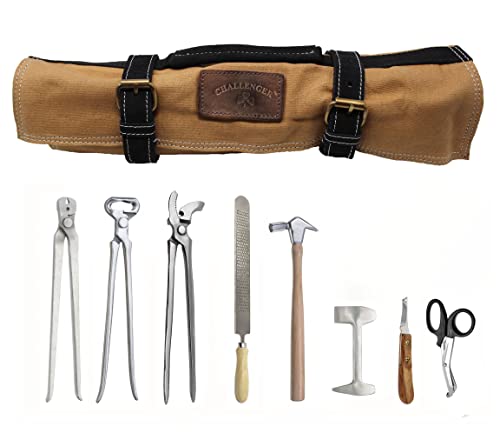 CHALLENGER 8 Piece Horse Shoe Farrier Hoof Grooming Tool Kit w/Carry Bag Tan 984K15