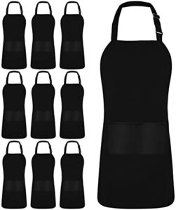 utopia kitchen adjustable bib apron (10-pack) water oil resistant chef cooking kitchen mens womens waitress server work aprons with pockets (black)