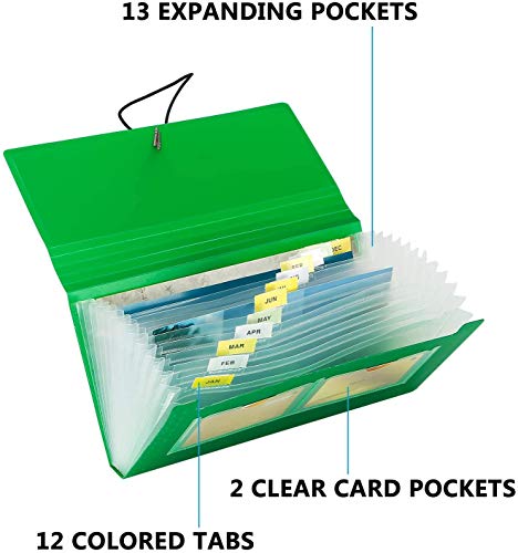 SEEKIND Expanding File Folder 4 Pack, 10.4' 5.5' Receipt Organizer Folder Accordion Folder Document with 13 Pocket for Office,Cards,Tickets-Water Resis