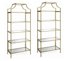 better homes and gardens nola 5-open shelves bookcase, (gold, set of 2, bookcase)