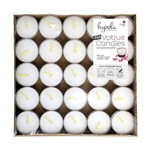 Hyoola Tea Lights Votive Candles Pack of 50 - White Votive Candles Bulk in Clear Plastic Cup - 7 Hour Burn Time Unscented Votive Candles - European Made