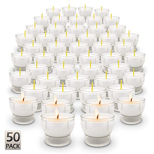 Hyoola Tea Lights Votive Candles Pack of 50 - White Votive Candles Bulk in Clear Plastic Cup - 7 Hour Burn Time Unscented Votive Candles - European Made